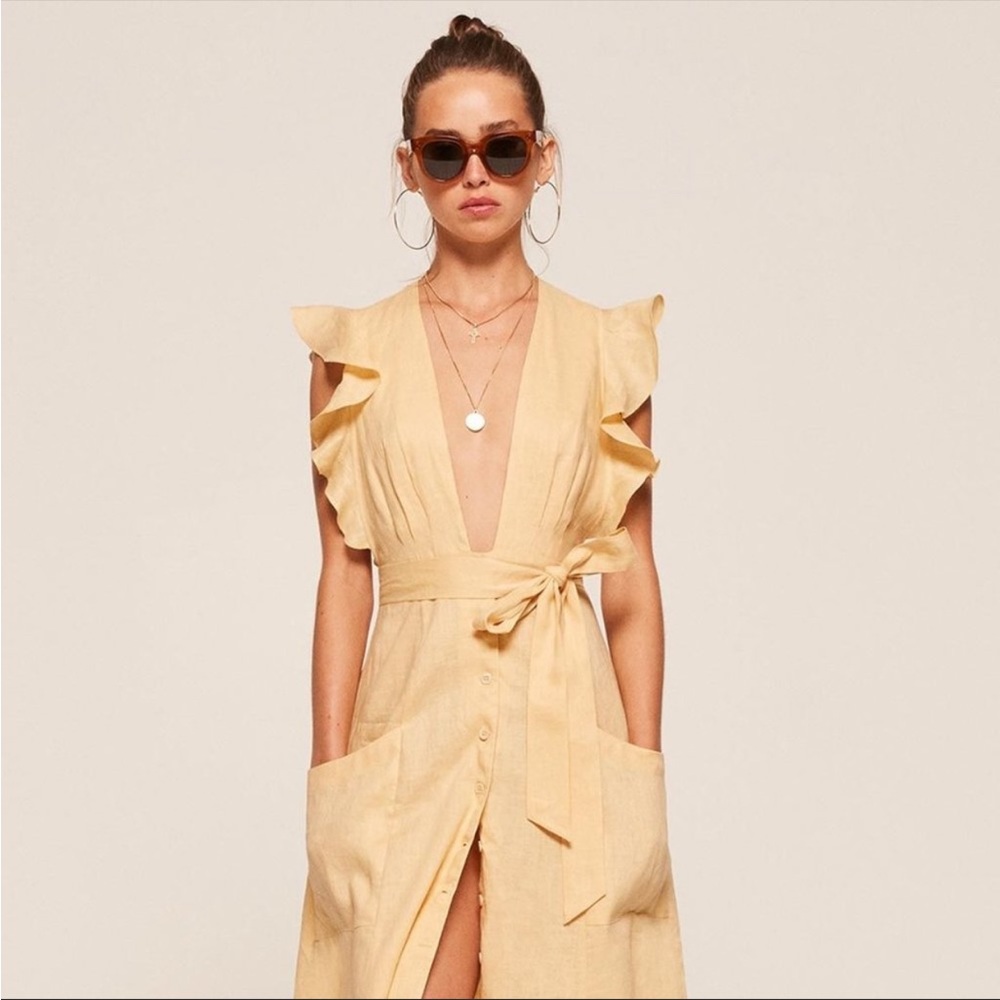 Reformation yellow linen dress size 6